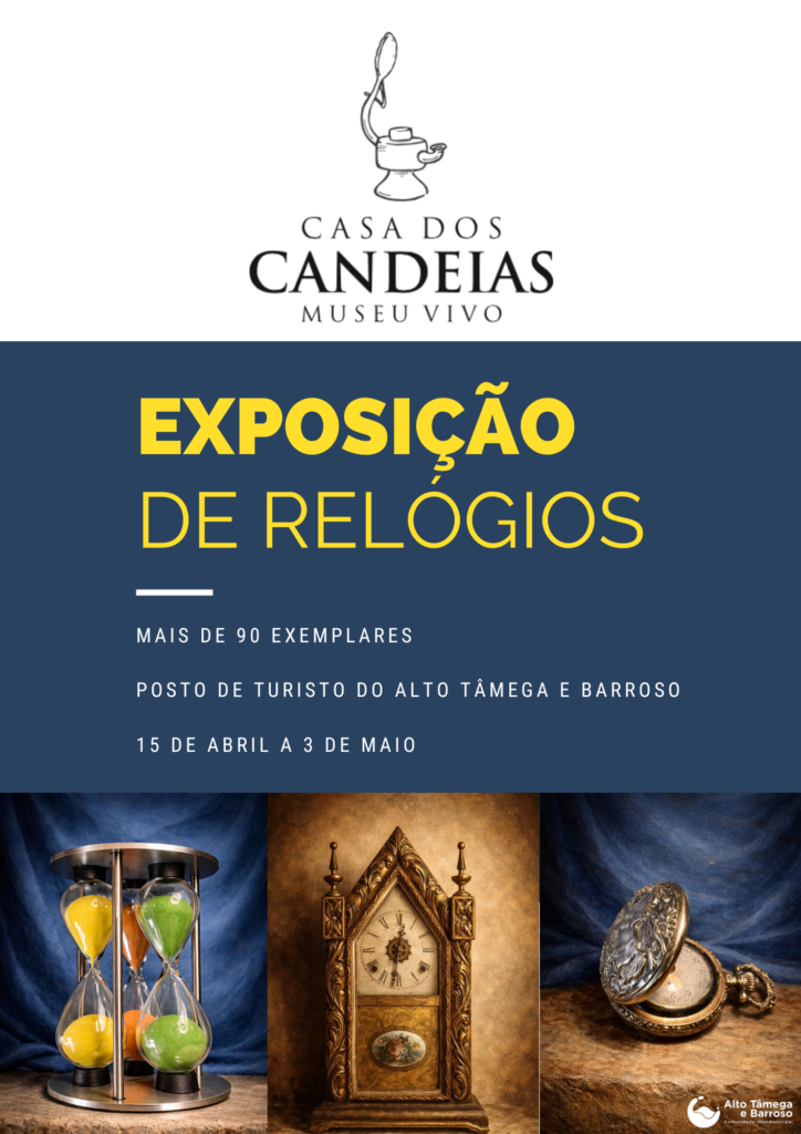 La Oficina de Turismo del Alto Tâmega y Barroso (PTAT) acoge, del 15 de abril al 3 de mayo, una exposición dedicada al universo de los relojes antiguos, en una iniciativa desarrollada en colaboración con la Casa dos Candeias – Museu Vivo.